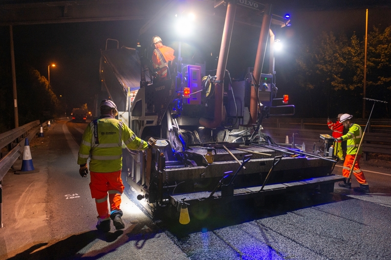 The A12 trial is part of a National Highways research programme to test several emerging, low-carbon asphalt products and compare hot and warm mix technologies (image courtesy AtkinsRéalis)