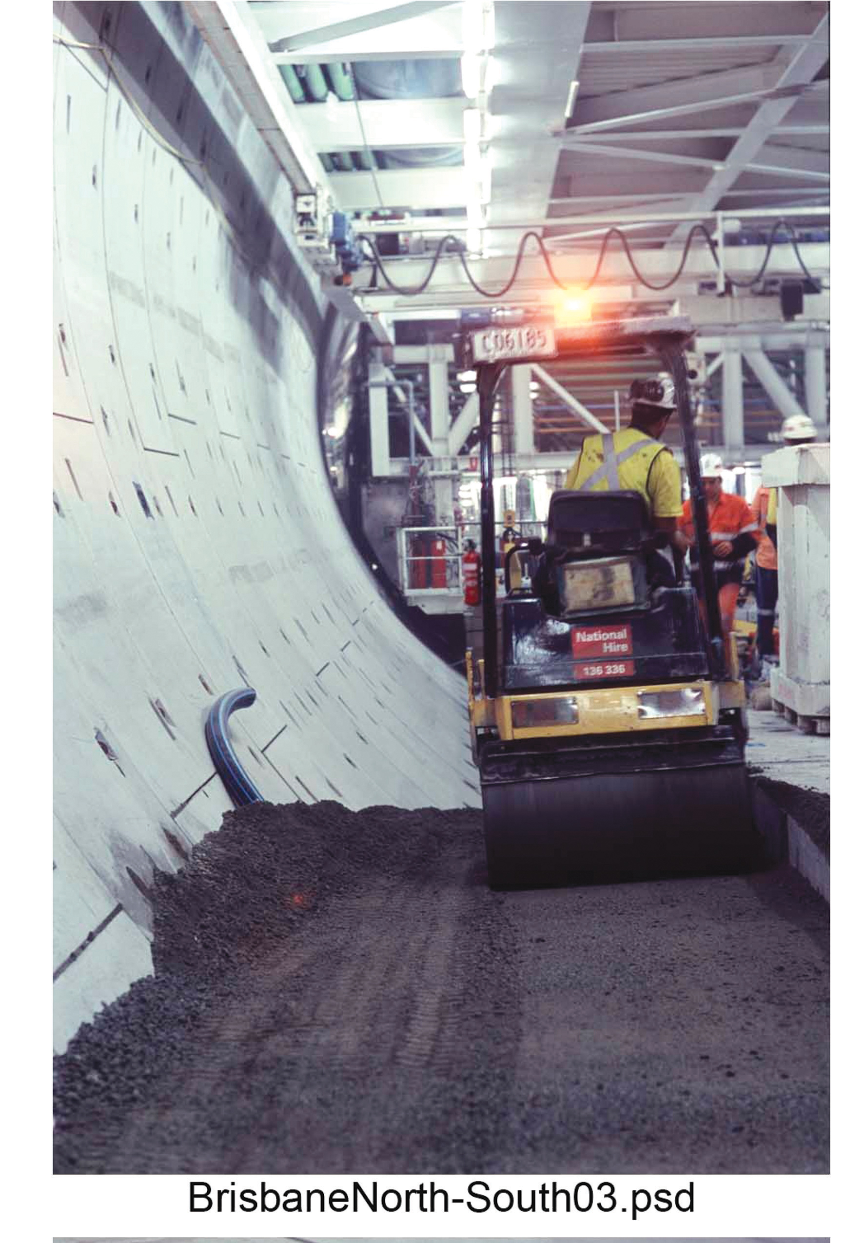 Roller flattening tarmac