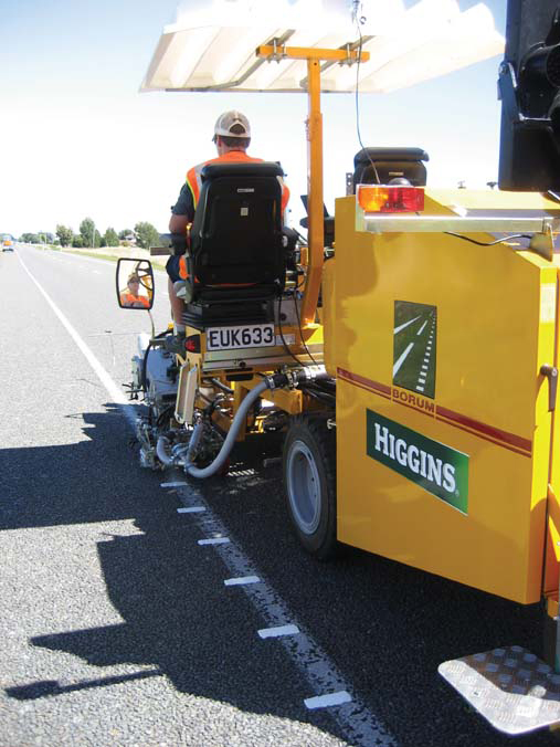 Higgins' Borum BMT 350 road marking machine at work on SH 1 on New Zealand's North Island