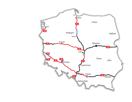 The Polish motorway network in December 2008