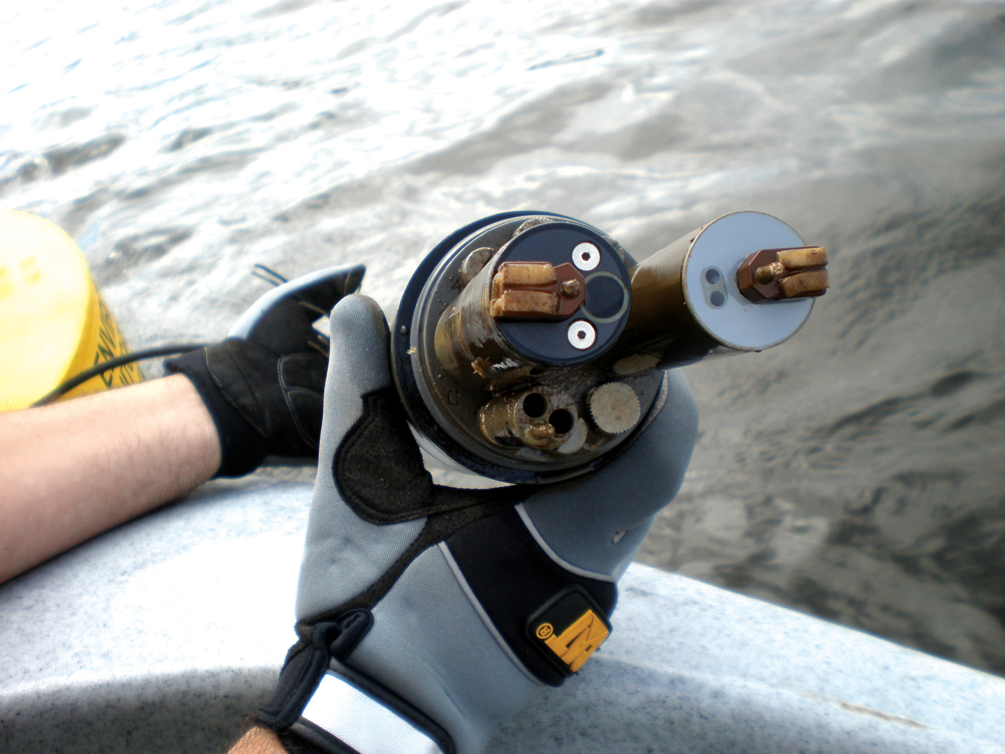 A close-up of a Tyne water quality monitor