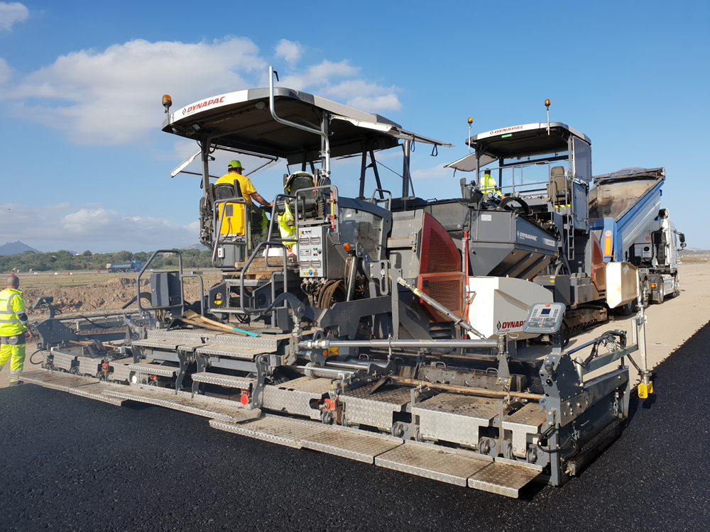 The pavers were configured specially for the runway construction work