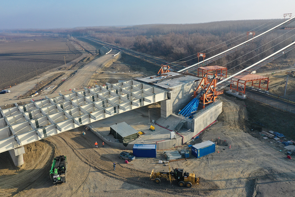 An innovative anchor block design has been used for the bridge