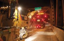 Caterpillar night paving working lines