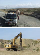 service and fuel trucks and CAT breaker with a hydraulic hammer