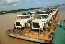 Terex trucks on the barge