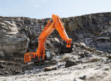 An Hitachi ZX690-7 crawler excavator at work in a quarry