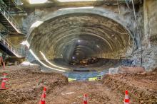 Boca sur Escriva de Balaguer : The bored sections of the route are secured using roofbolting and then sprayed with shotcrete 