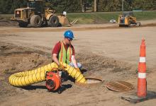 underground work area being ventilated