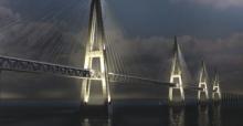 rendering of what a cable stayed bridge across the Fehmarn Belt could look like