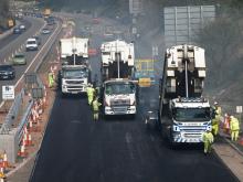 Echelon paving was used to ensure a good hot-to-hot joint