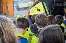 Single drum roller product manager Radek Remes encourages a group of local schoolchildren 