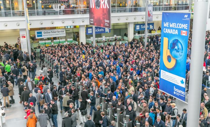 Once again, visitors to bauma in Munich, are being treated to the famous “crane forest” with more than 30 cranes towering above the crowds (image World Highways)