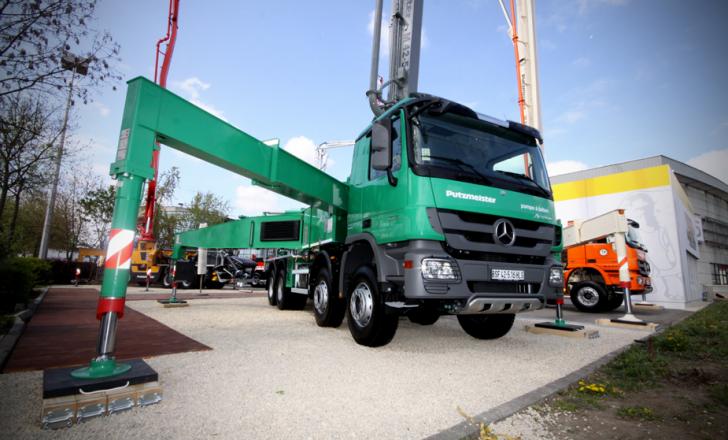 Putzmeister 42-5 truck-mounted pump, live at INTERMAT 2012