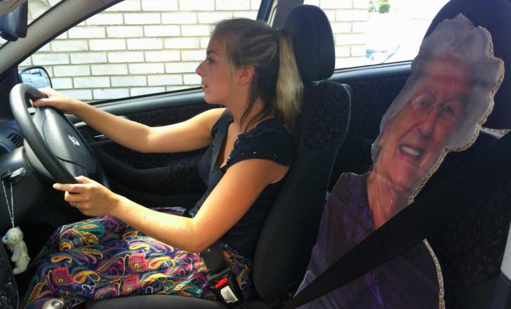 Student Mollie Courtenay driving a car