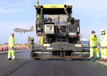 The taxiway stretch has been repaved with the new asphalt additive to test its long term performance
