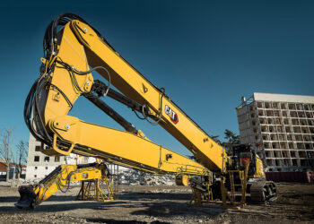 Caterpillar’s long reach boom can be used for bridge demolition or car park demolition works