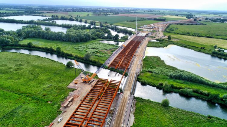 Over the River Great Ouse goes 6,000 tonnes of steel (photo Cleveland Bridge)