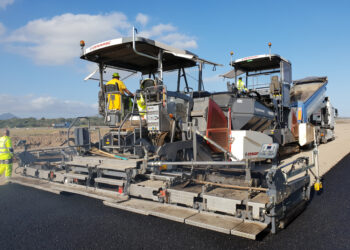 The pavers were configured specially for the runway construction work