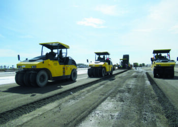 Twin drum and pneumatic rollers from BOMAG completed the compaction of the surface at the NYIA airport
