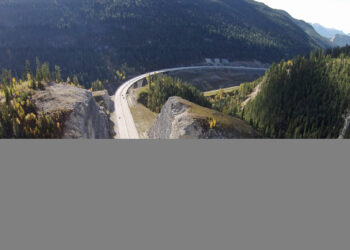 The Cut along the Trans-Canada Highway through Kicking Horse Canyon, a popular tourist route, including for cyclists (photo courtesy BC Ministry of Transportation and Infrastructure)