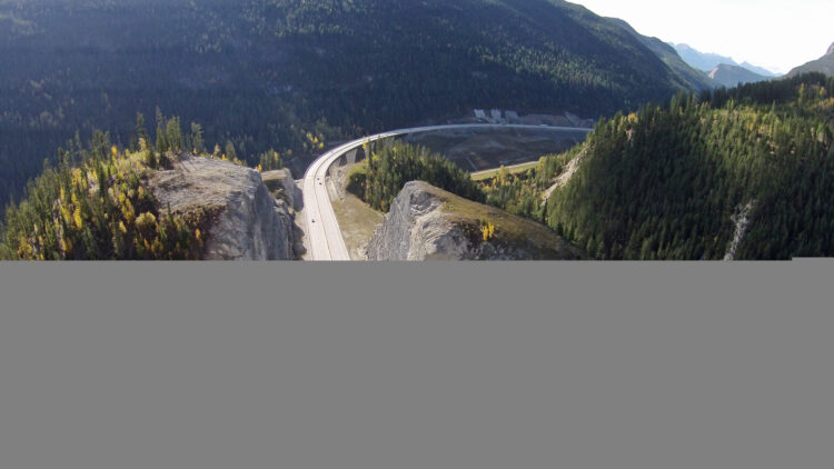 The Cut along the Trans-Canada Highway through Kicking Horse Canyon, a popular tourist route, including for cyclists (photo courtesy BC Ministry of Transportation and Infrastructure)