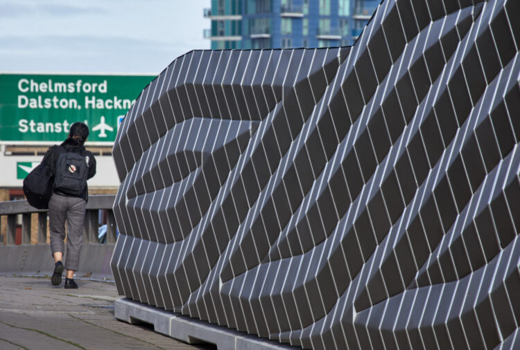The shape of every folded aluminium cassette which forms the backbone of the structure is unique (photo courtesy Beep Studio/©Edmund Sumner)
