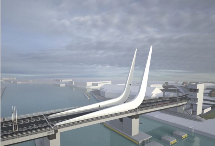 Lowestoft’s planned Gull Wing Bridge, the town's second bascule crossing of Lake Lothing (image courtesy Suffolk County Council)