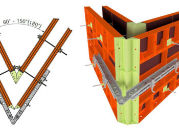Paschal’s multi-waler hinge fits onto an acute-angled formwork structure