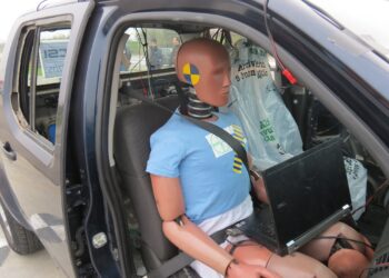 pick-up truck with instrumented EuroNCAP dummy