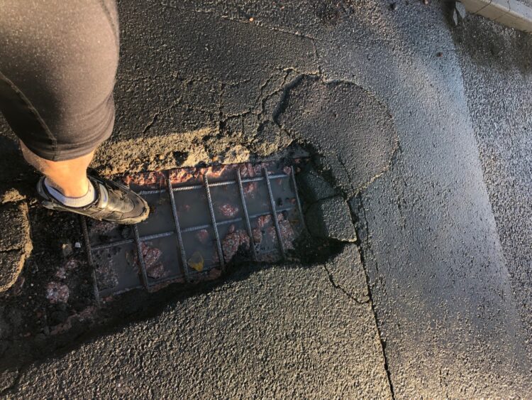 One of 10 million potholes in the UK