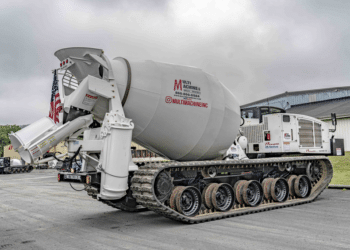 The Prinoth Panther T16 tracked carrier chassis reduced the height of the off-road rubber tracked mixer