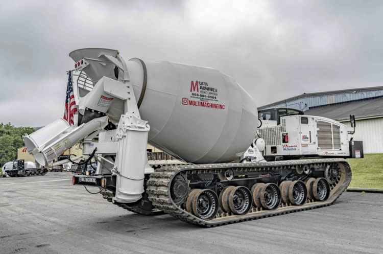 The Prinoth Panther T16 tracked carrier chassis reduced the height of the off-road rubber tracked mixer
