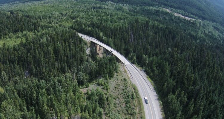 The old bridge is along the Trans-Canada Highway – Highway 1, a major cross-country truck route (photo courtesy of BC Ministry of Transportation and Infrastructure)