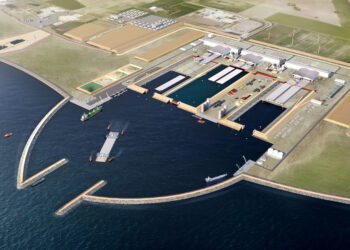 Illustration of the work harbour in Rødbyhavn, a small town and harbour on the south coast of Denmark’s Lolland island, where SBM equipment is being set up (image courtesy Femern A/S)