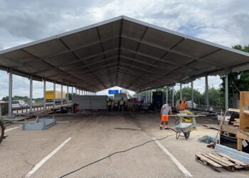 In the case of extremely cold weather, sandwich panels and air-filled double-layered roof covers can be used to provide insulation (image courtesy Kontent Structures)