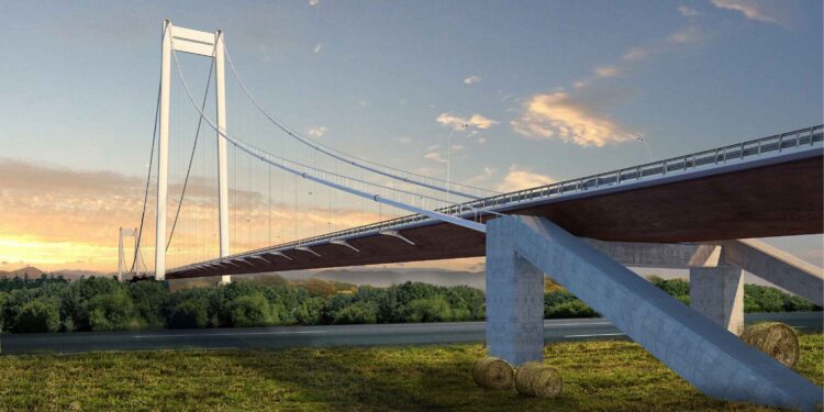 The four lane structure, with two combined bicycle path/pedestrian walkways, will be the first bridge over the maritime Danube sector and the fourth bridge over the Romanian section of the river (image courtesy Astaldi/CNAIR)
