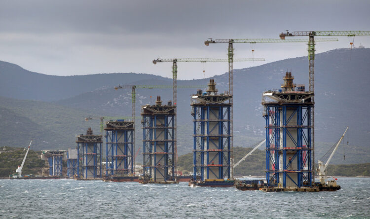 The 2.4km-long bridge stands 55m above sea level with pylons up to 124m high (image © Damir Senčar/Dreamstime)