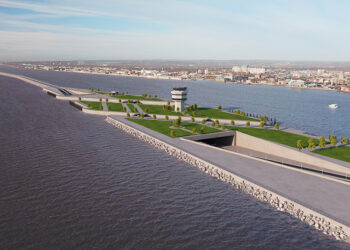 A free-flowing route – effectively an A63 bypass - would run along a causeway and under the River Hull for traffic from the city docks (image courtesy Lagoon Hull)