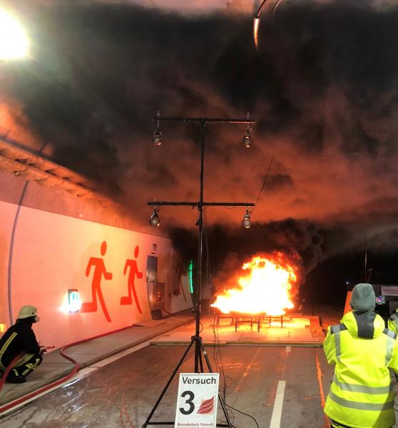 Road authorities and operators have recently been conducting fire tests and rescue scenarios in the twin-tube Rosenstein Tunnel (image courtesy City of Stuttgart)