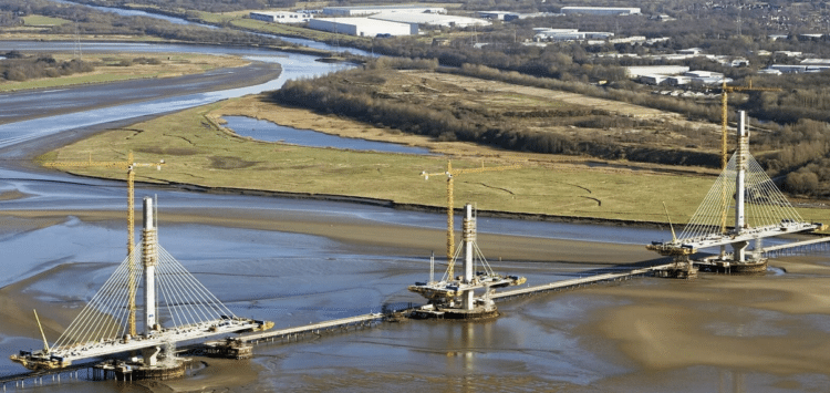The COWI-designed Mersey Gateway Crossing across the River Mersey and the Manchester Ship Canal includes a 1km-long cable supported section (image courtesy COWI)