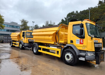 Gritters line up as part of Kent county's work to spread around 12,500tonnes of grit (image courtesy Amey)