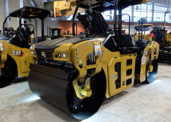 Caterpillar's CB10 compactor is offered with oscillation on the rear drum