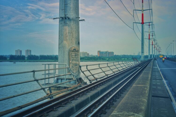 The multi-purpose bridge, also called the Jamuna River Bridge, carries a four-lane carriageway, two rail lines, a high voltage power line and a high-pressure natural gas pipeline (image © Zobaer Alom/Dreamstime)