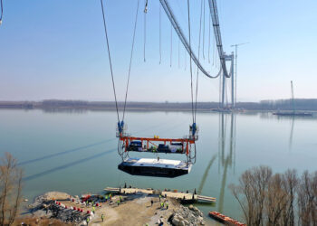 The deck segments have been hoisted into place