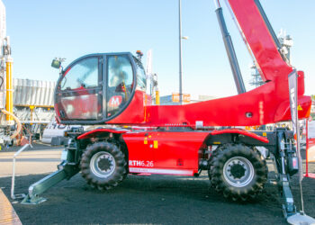 The cab on the newest rotary telehandler range, including the 6.26, now sits to the front of the machine to allow the operator improved visibility