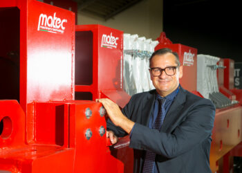 Matteo Goich, Matec Industries CEO, with a prototype of Twin Freccia Rossa, the world’s biggest filter press