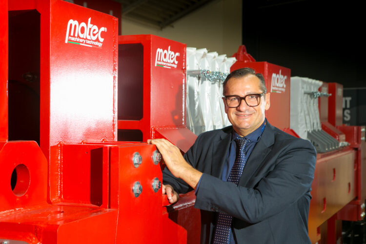 Matteo Goich, Matec Industries CEO, with a prototype of Twin Freccia Rossa, the world’s biggest filter press