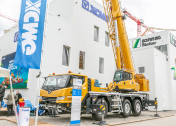 The XCA60-EV hybrid all-terrain crane has a maximum lifting capacity of 60tonnes and a boom length of 48m