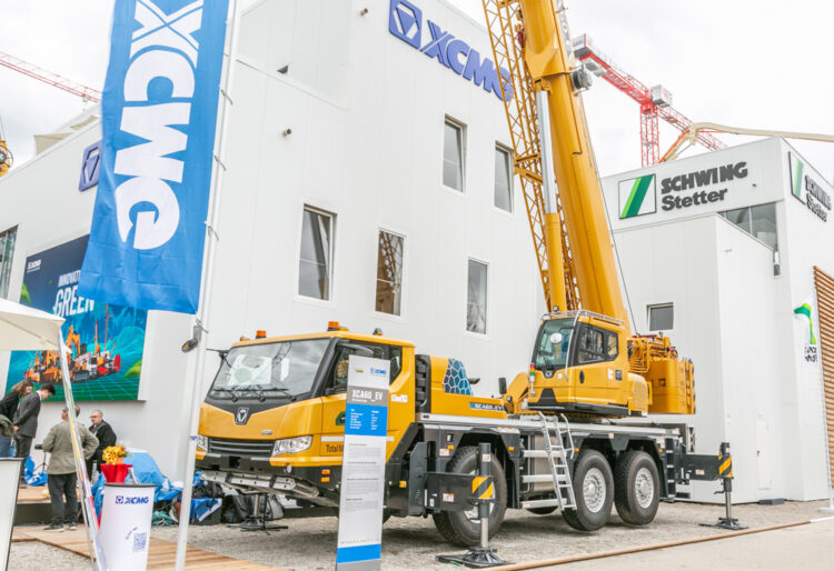 The XCA60-EV hybrid all-terrain crane has a maximum lifting capacity of 60tonnes and a boom length of 48m